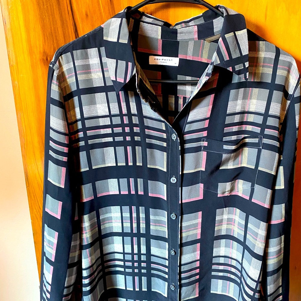 Equipment Essential Plaid Silk Top